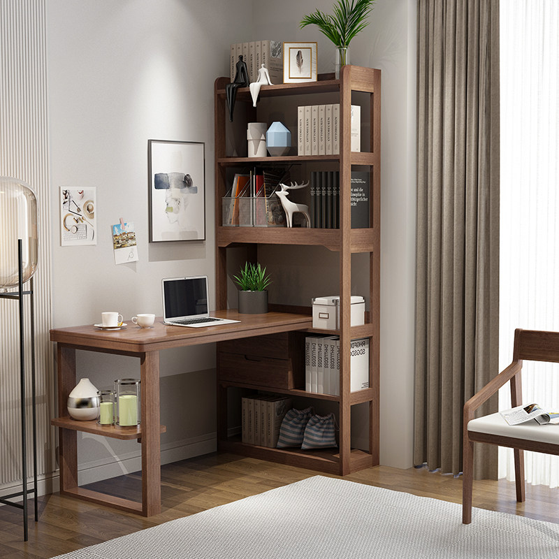 全实木书桌书架组合新中式转角电脑桌书房办公桌家用写字书法桌-图1