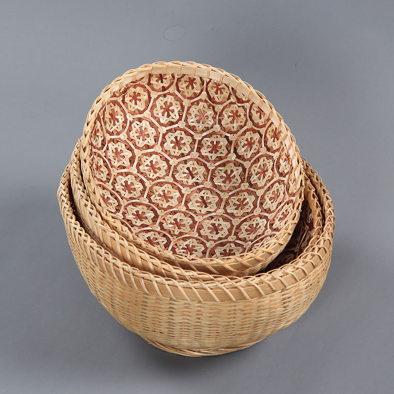 竹编簸箕圆形筲箕竹筐农家竹制品收纳家用手工竹编