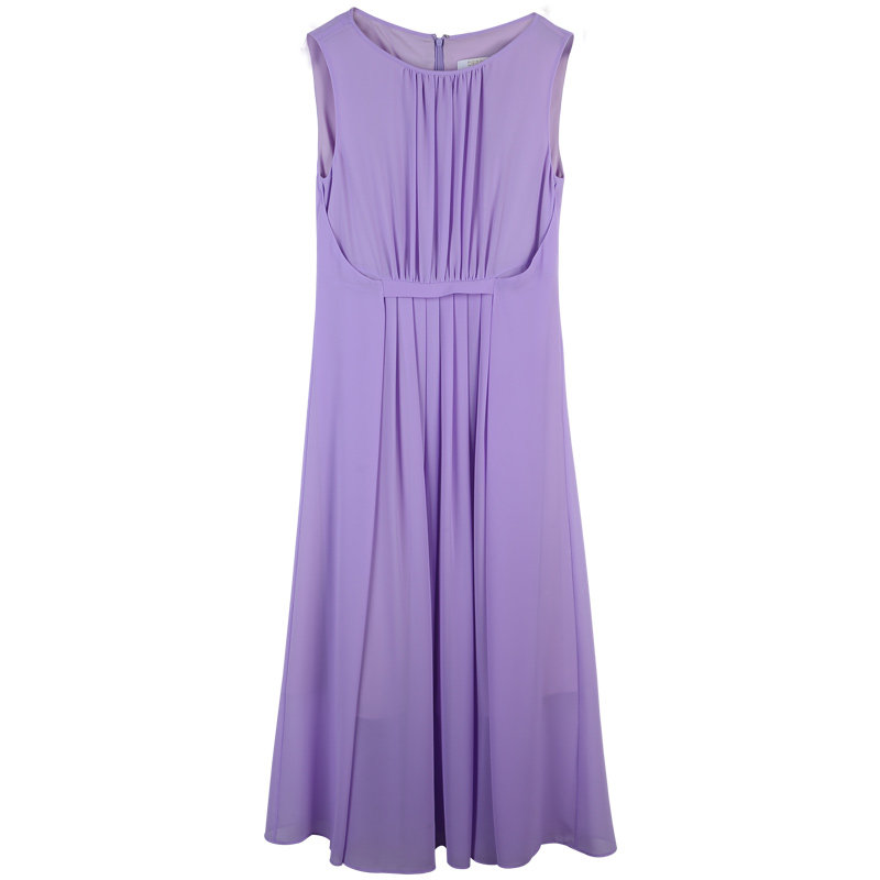 黛薇璐媤紫色雪纺褶皱仙女连衣裙夏装新款度假连衣裙