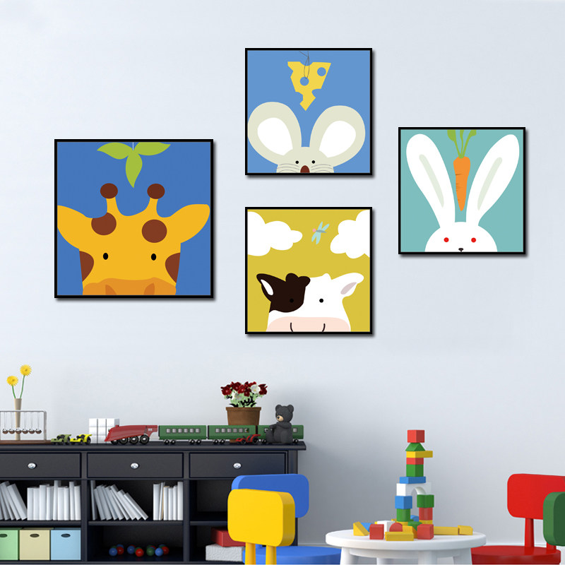 北欧儿童卡通动物装饰画幼儿园墙壁壁画男孩房间现代装饰画