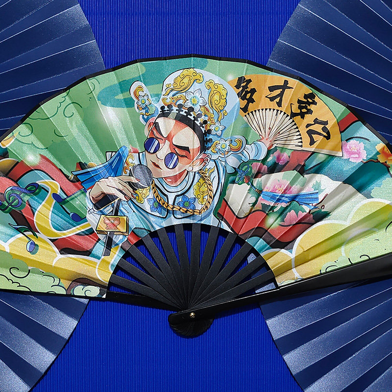 复古典8寸国潮蹦迪折扇 随身学生中国风插画儿童舞蹈走秀拍照扇子