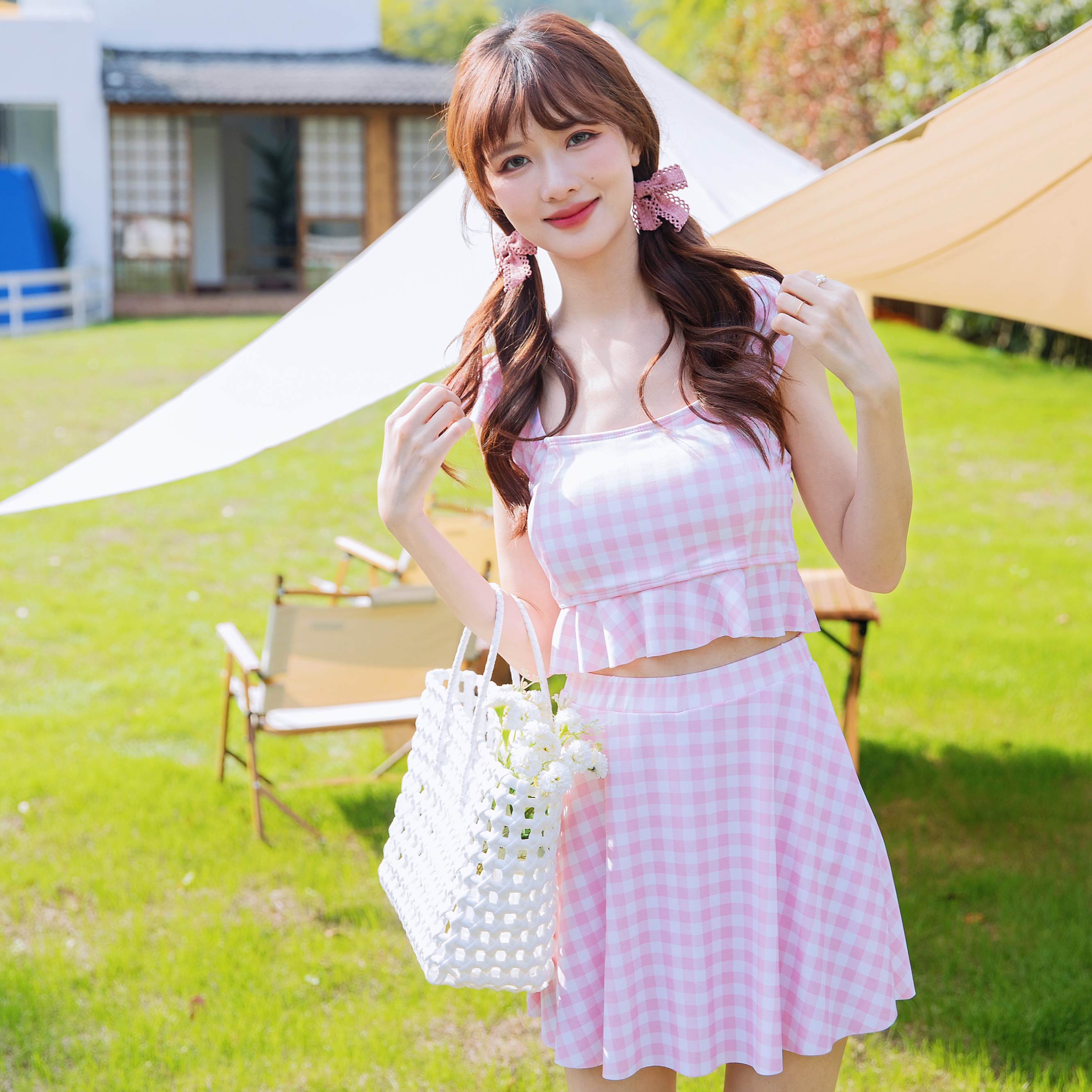 泳衣保守韩国甜美少女可爱分体式件套两件女显分体泳衣