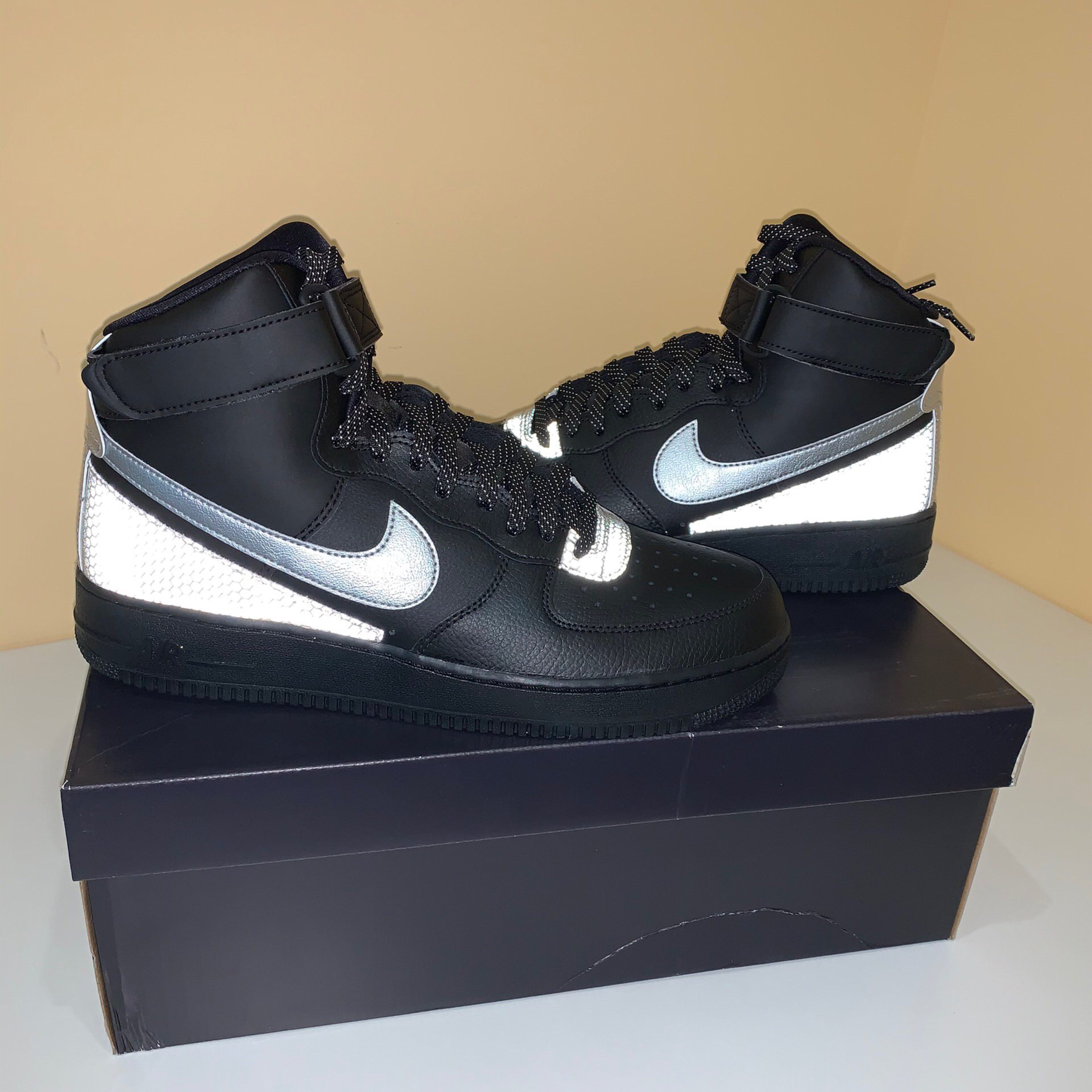 nikeairforce1highaf1空军一号3m反光黑白高帮运动休闲鞋