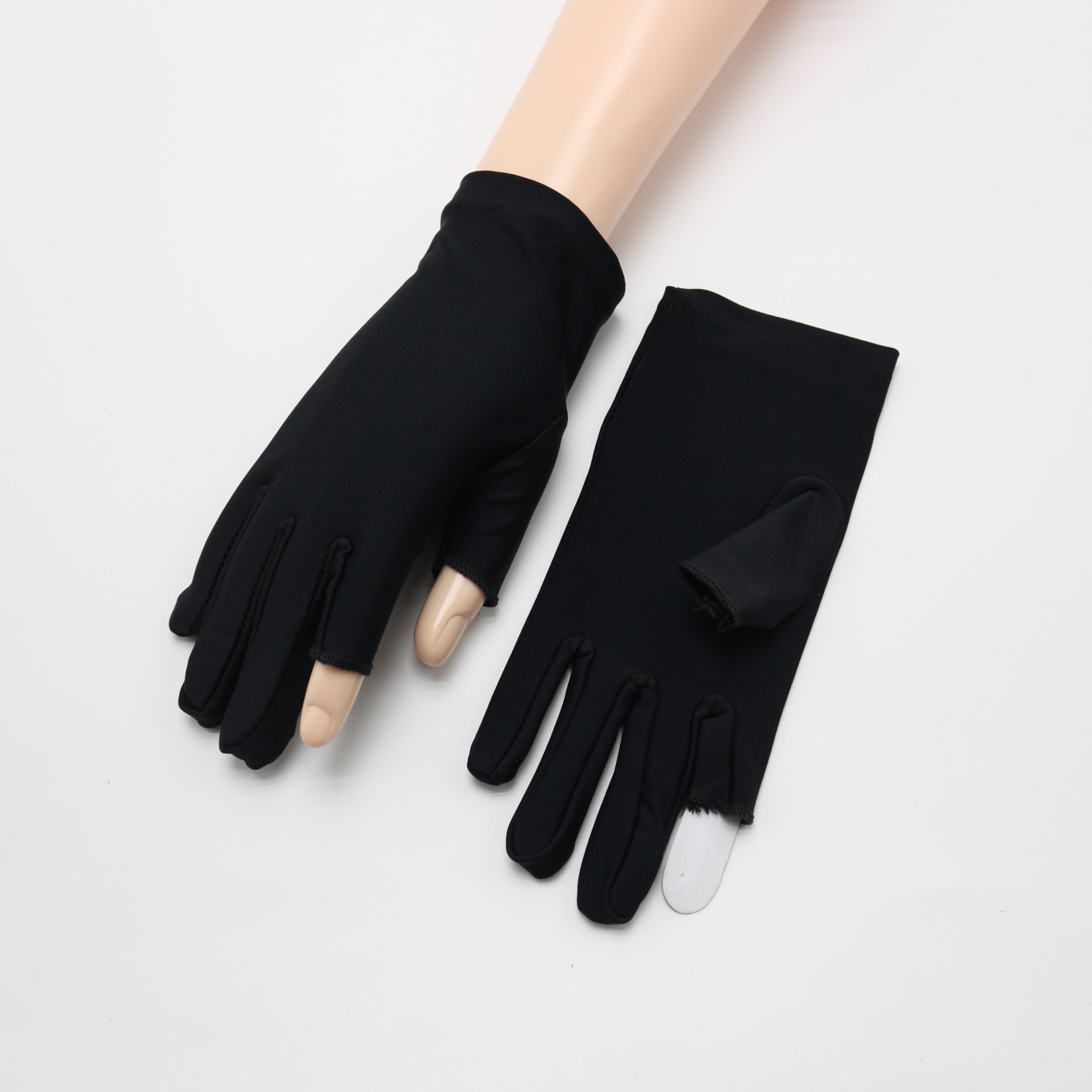 漏二指半指手套夏季薄款冰丝氨纶半截开车骑行防紫外线采茶防晒女