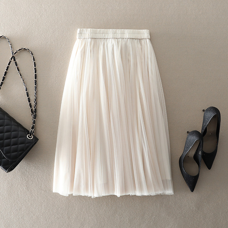 轻奢过膝裙子仙女半身纱裙8片松紧系带单层半身裙