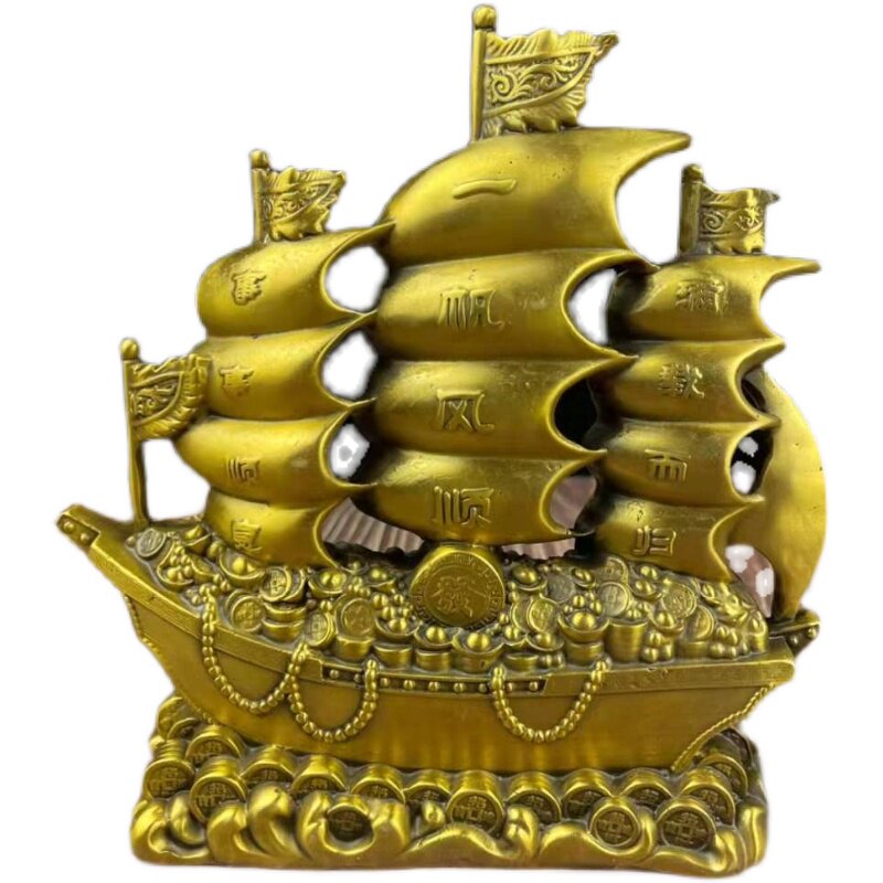 开光纯铜一帆风顺帆船招财龙船一帆风顺发财船乘风跛浪龙船铜摆件