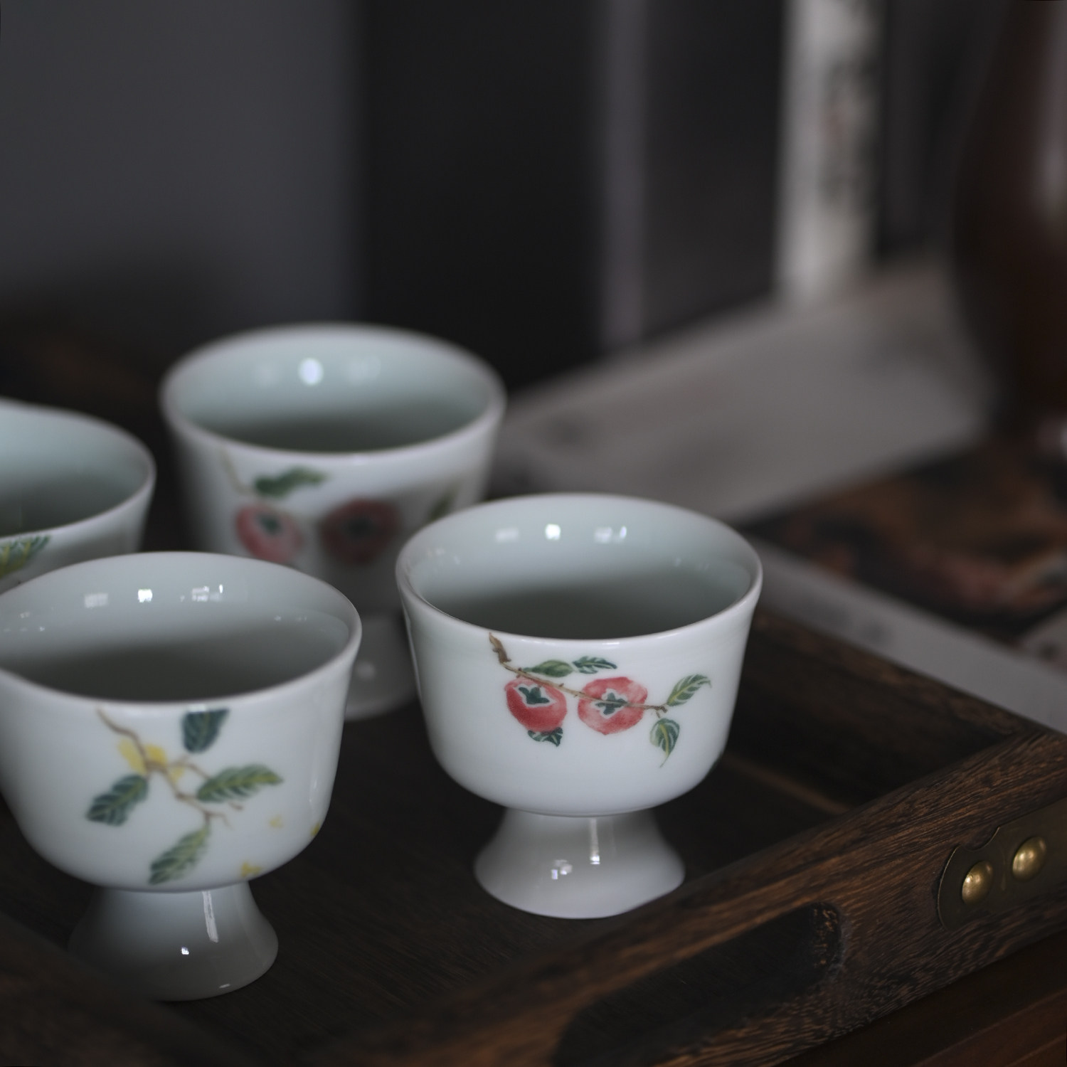 初沫陶社景德镇影青手绘釉下高足陶瓷主人杯小茶杯