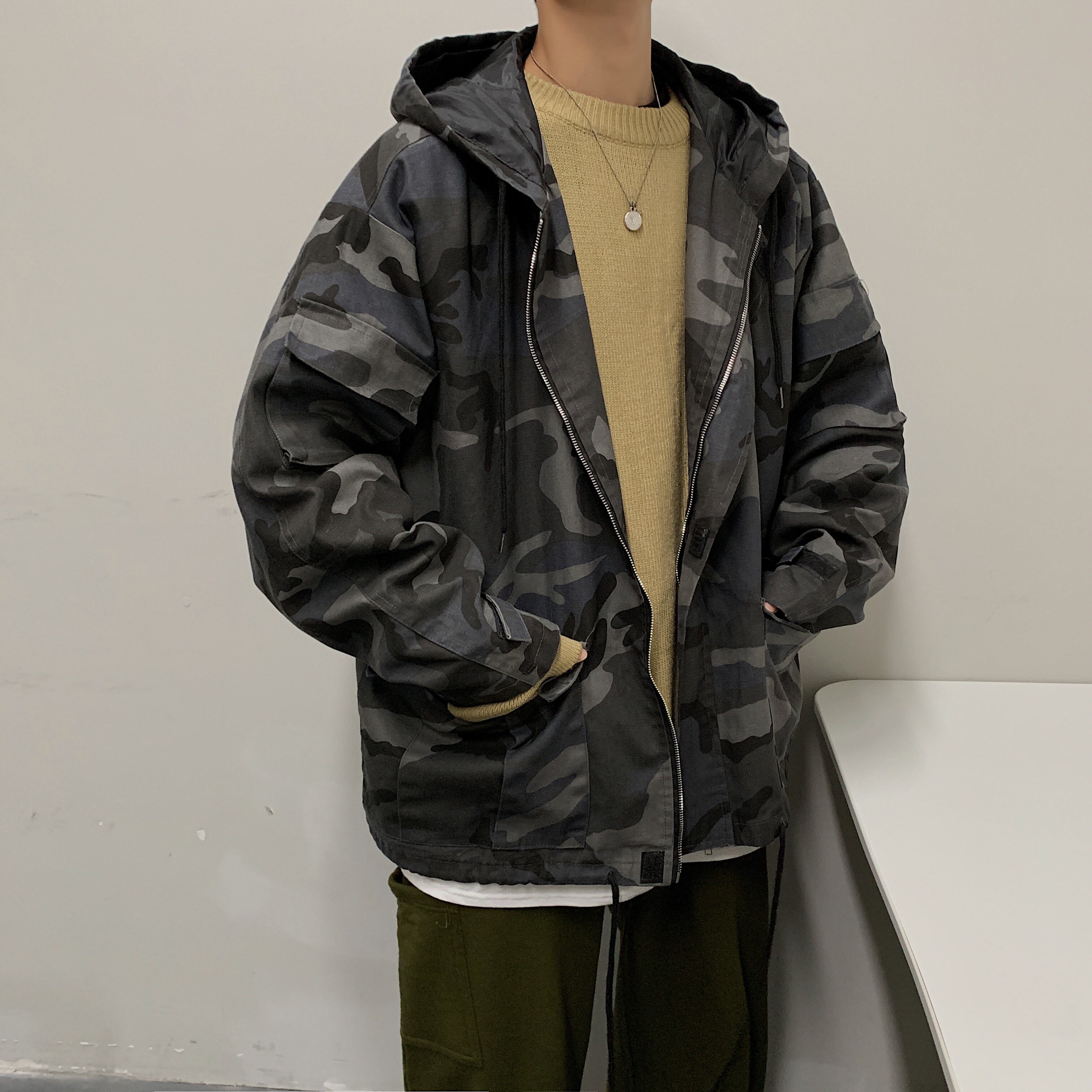 超火cec外套男ins潮牌原宿风洋气百搭宽松迷彩夹克潮流上衣bf港风