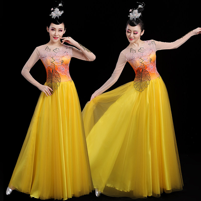 舞蹈服装 古典舞 大合唱演出服女长裙新款 中国风古筝合唱团礼服长款