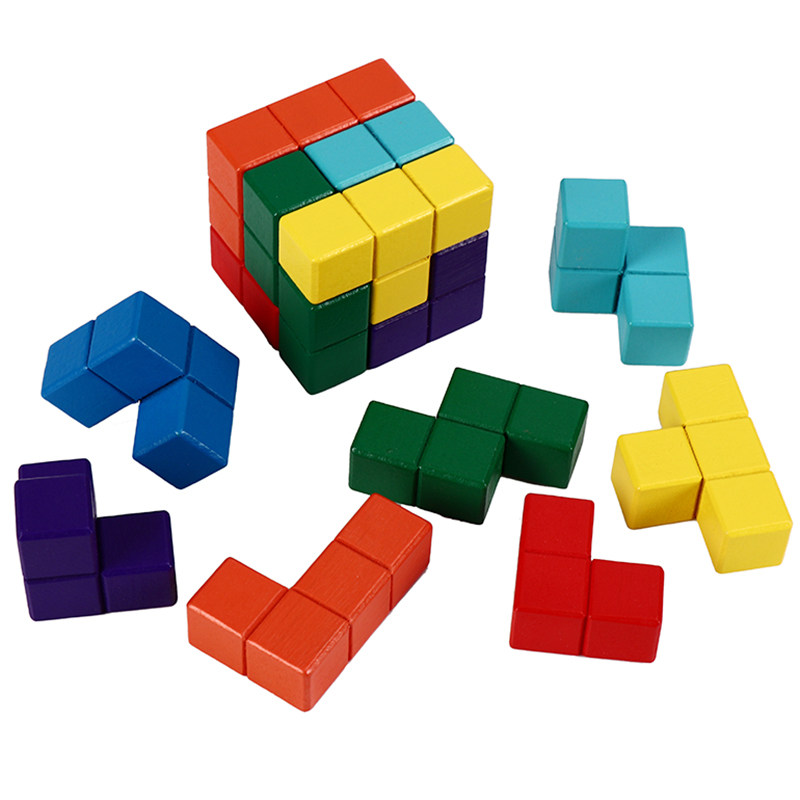 木质俄罗斯方块彩色索玛立方体立体拼图积木七巧板拼图