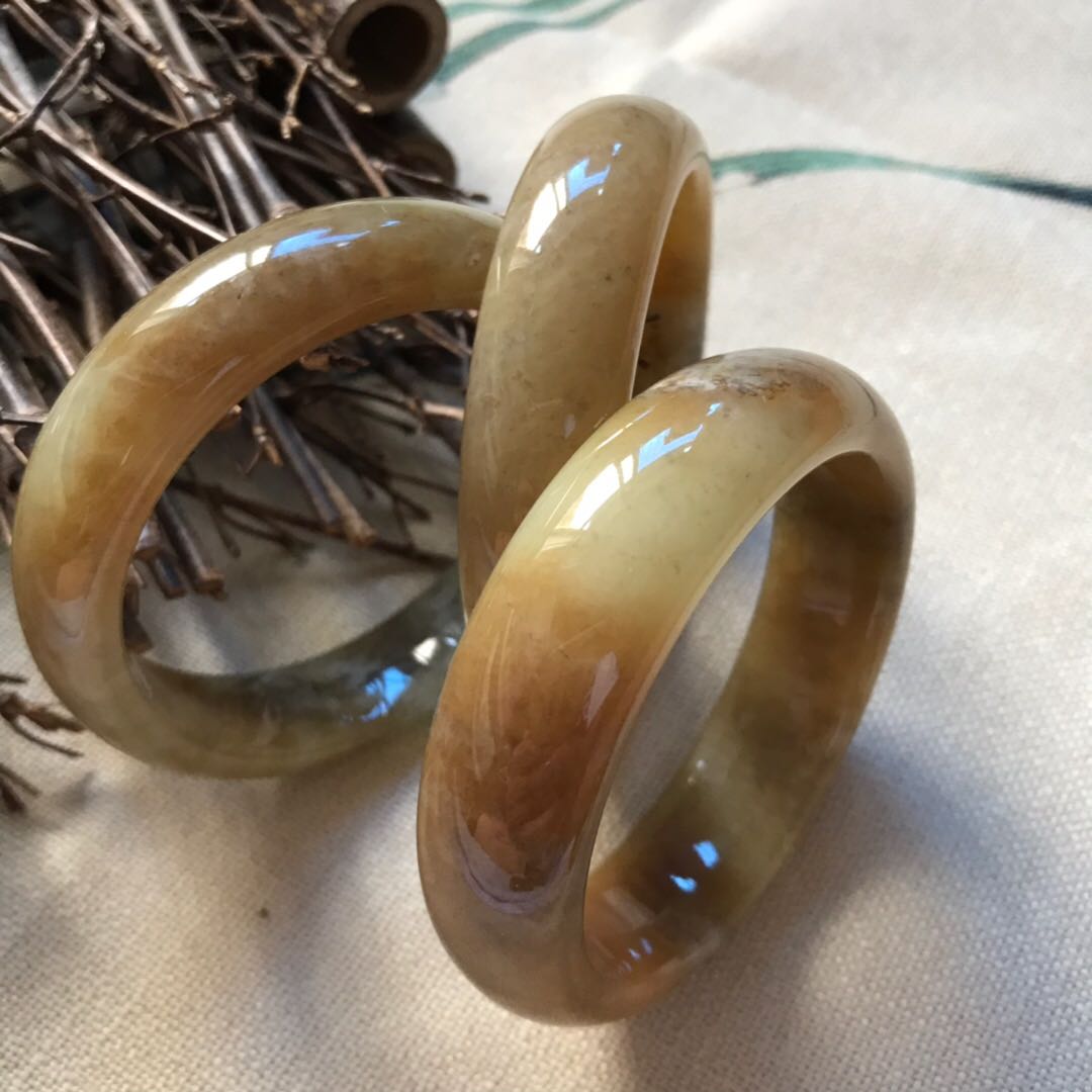 黄白手镯老玉天然正品辽宁岫岩玉手糖色镯子手镯