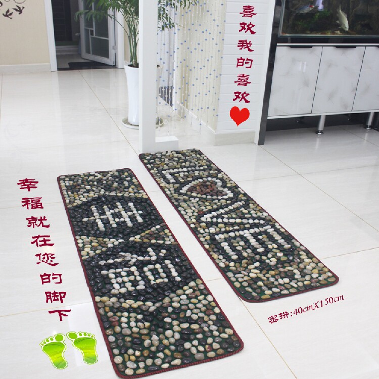 天然雨花石鹅卵石足底按摩垫脚底按摩器足疗走毯脚垫石子路指压板