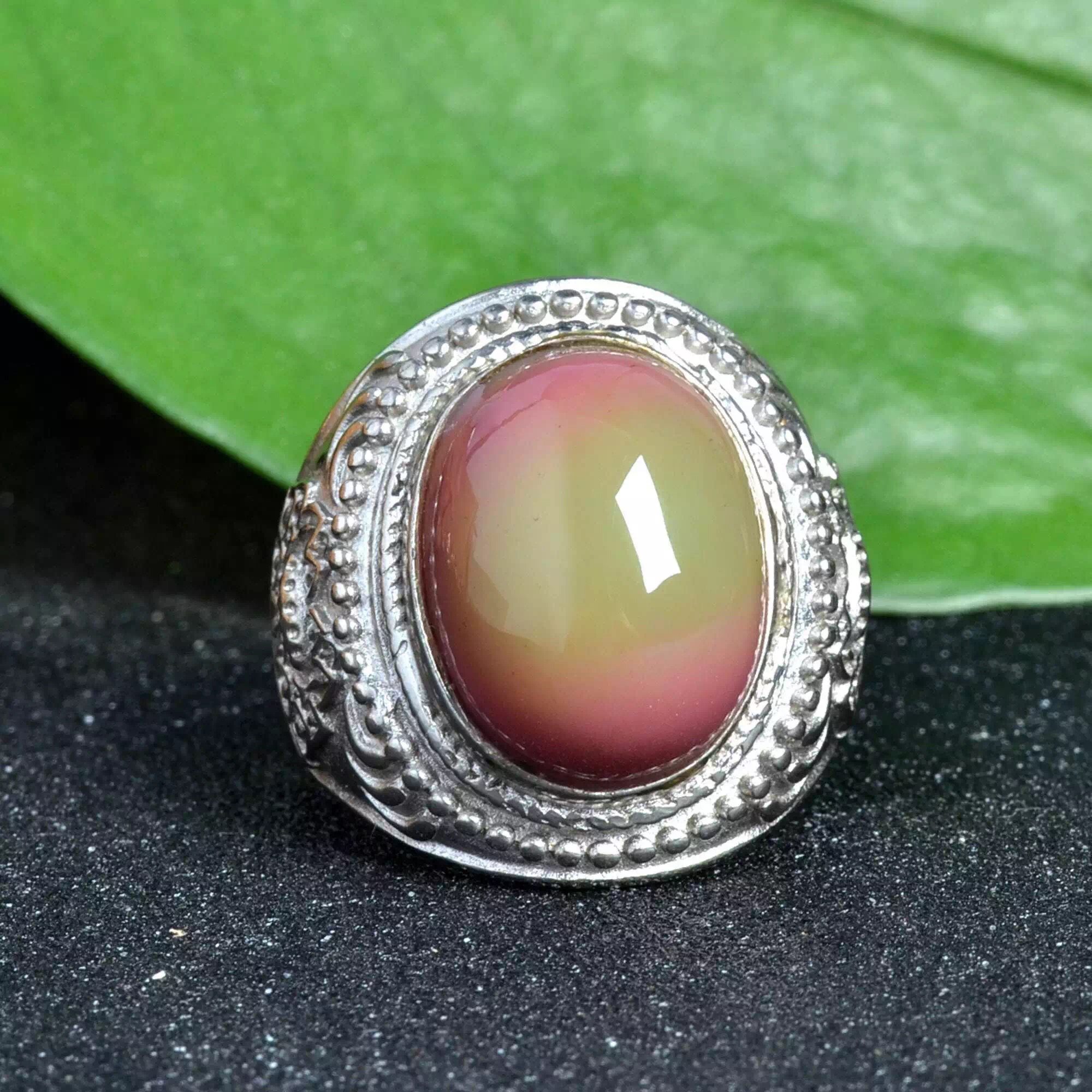 手工收藏品纯天然五彩盐源玛瑙男女女款戒指活口戒指