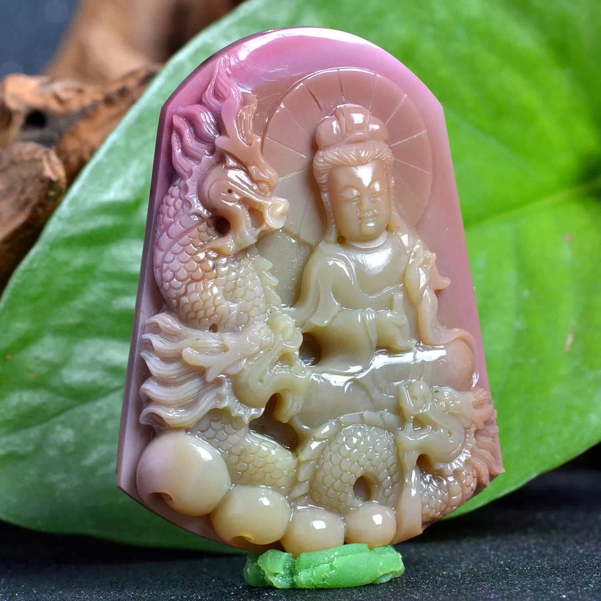 玛瑙苏工纯天然五彩盐源降龙观音菩萨佛像吊坠颈饰