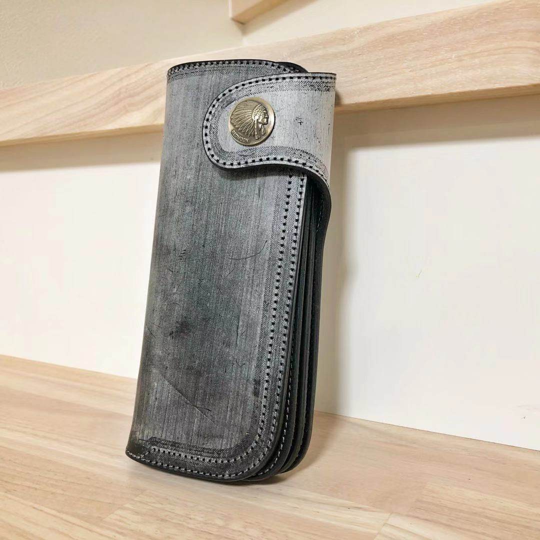 日本redmoon红月prcw02bdz马缰皮牛皮无绳男士机车长钱包钱包