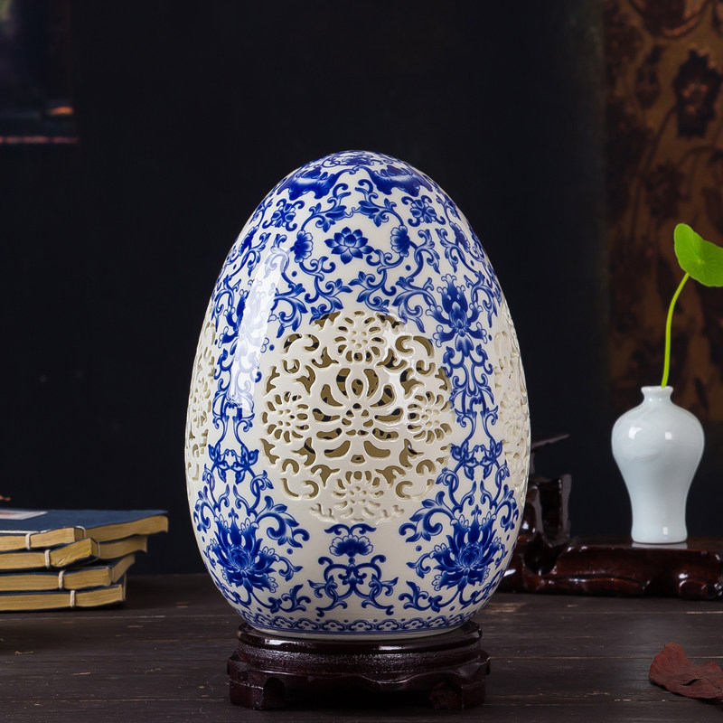 景德镇陶瓷花瓶青花镂空酒柜客厅家居家居装饰装饰品古典摆件