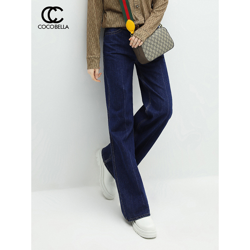 COCOBELLA时尚复古直筒牛仔裤女早秋休闲气质宽松拖地长裤PT807