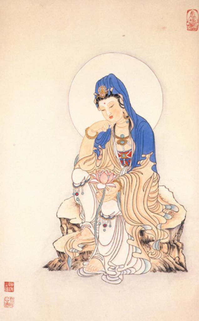 工笔画熟宣纸白描 可以直接上色 手绘 国画 初学 观音佛像四尺