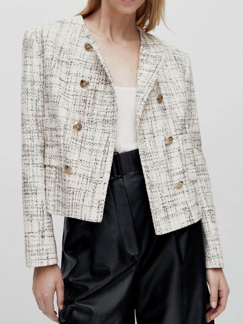 massimodutti女装2022秋冬新款女士休闲圆领小香风短外套