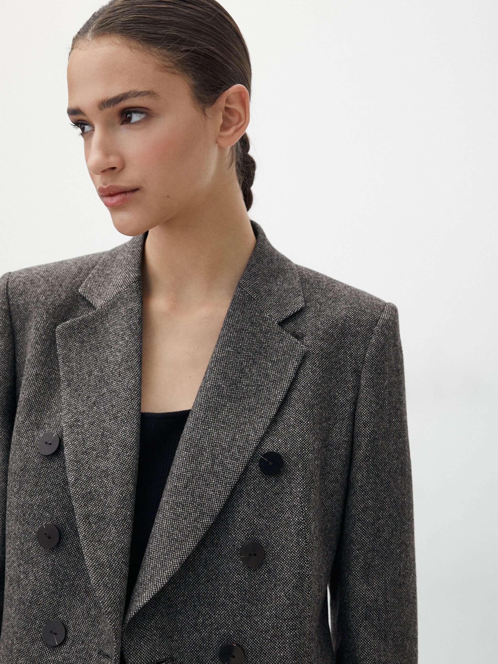 massimodutti女装2022秋冬新款双排气质短款羊毛西装