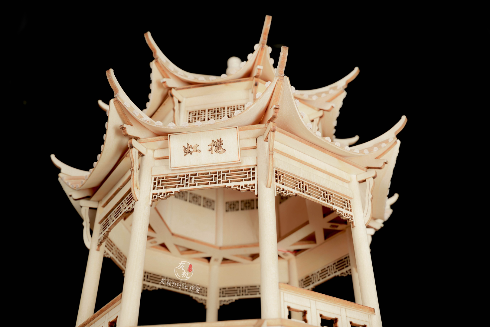 中国木质建筑模型揽虹亭子制作材料手工拼装中式建筑