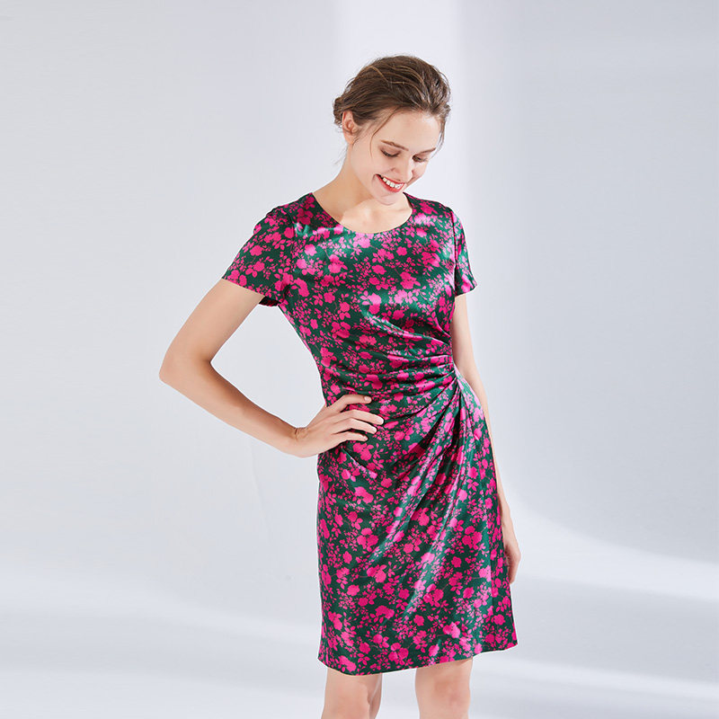 mondial蒙迪爱尔短袖真丝舒适连衣裙mf1cl1210印花修身atelier