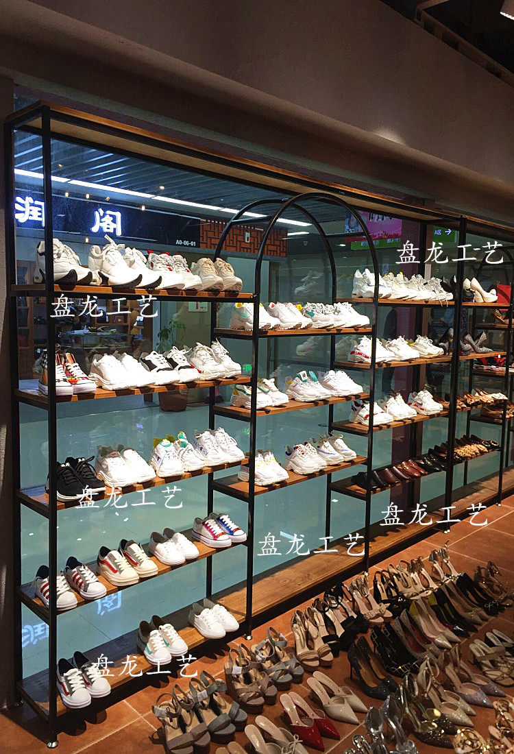 鞋店货架展示架橱窗店铺鞋架实木铁艺服装网红鞋货架