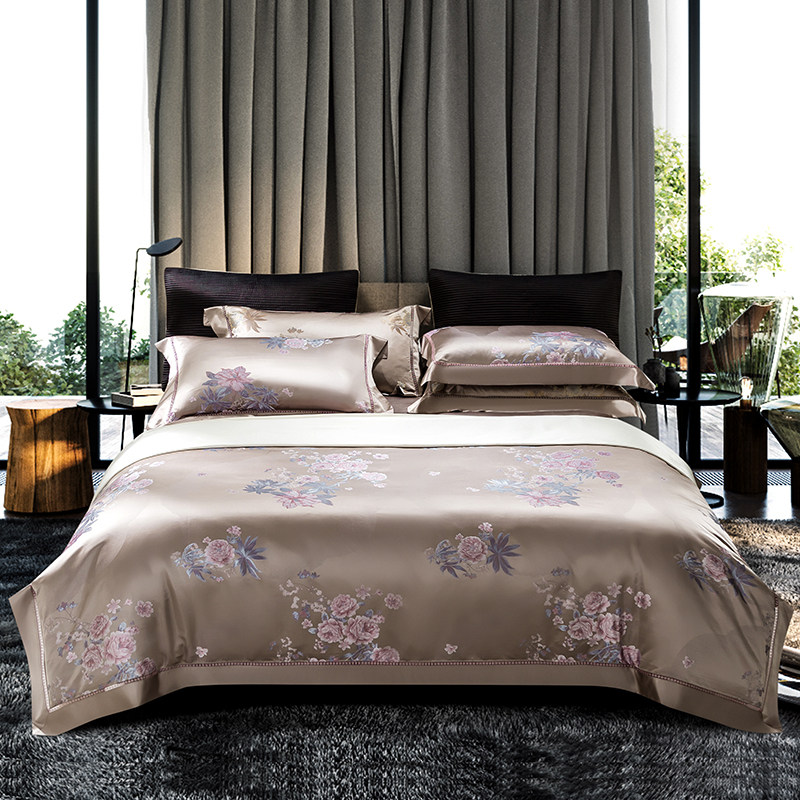 高档真丝四件件套100桑蚕蚕丝床单被套总统床品套件