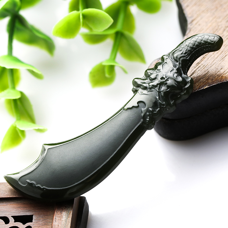 念玉新疆和田挂件男款细料天然青玉吊坠大刀颈饰