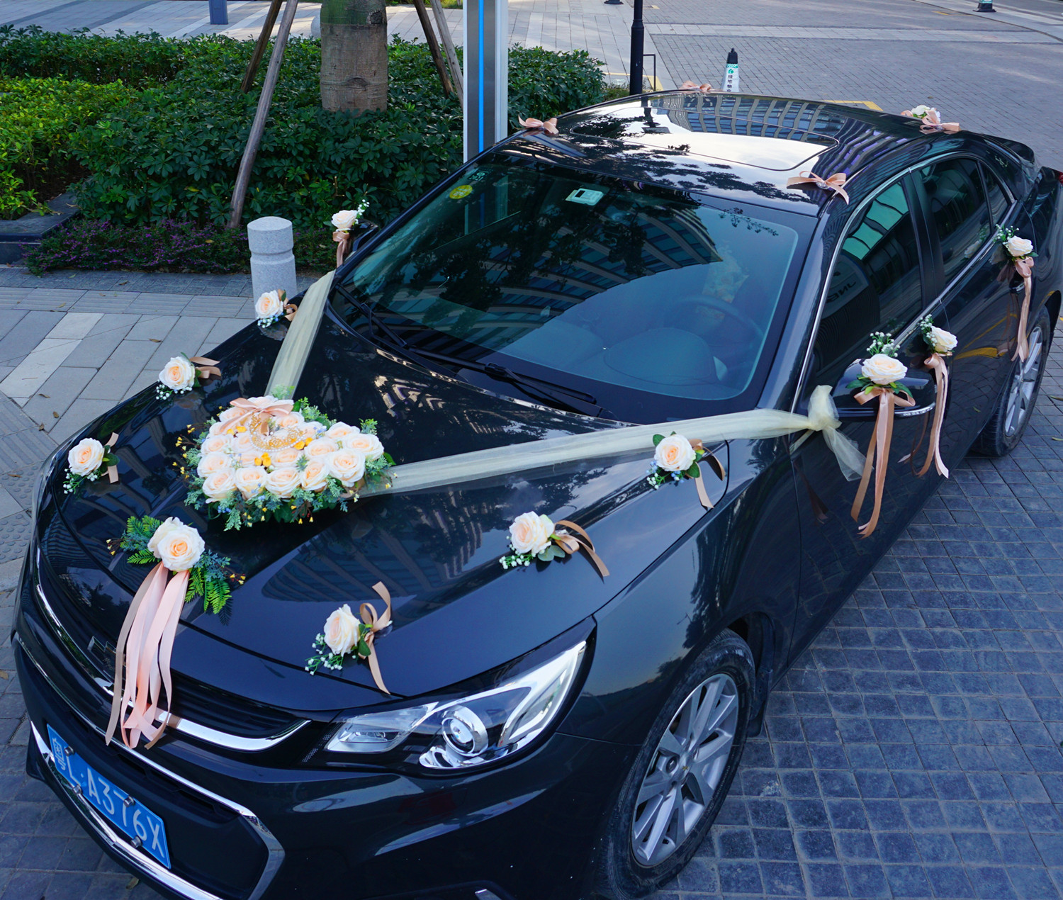 创意个性主婚车装装饰车头套装仿真结婚花车用品婚车鲜花