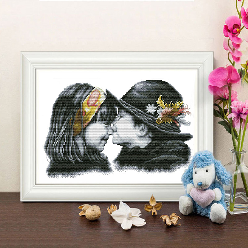 印花十字绣新款可爱爱小情侣黑白系列青梅竹马两小无猜男朋友十字绣