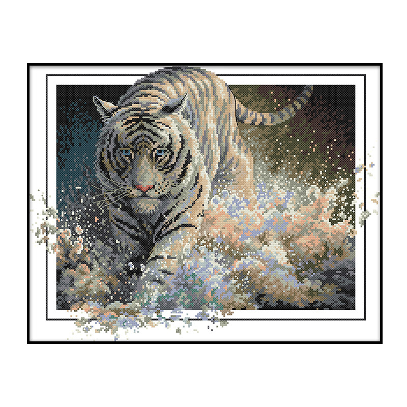 生肖虎动动物印花十字绣2022线绣镇老虎客厅刺绣挂画十字绣套件