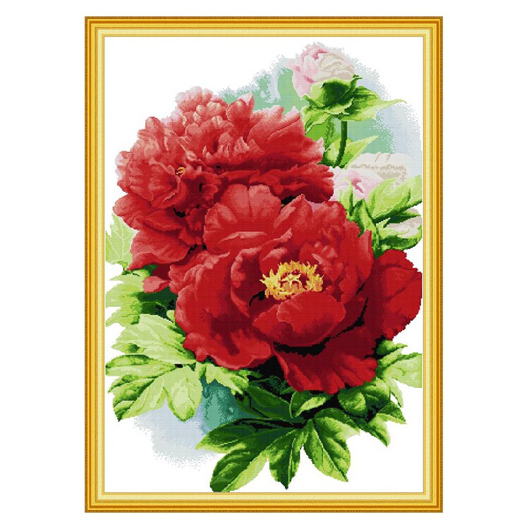 2022新款富贵牡丹花十字绣大幅客厅竖款植物花卉十字绣套件