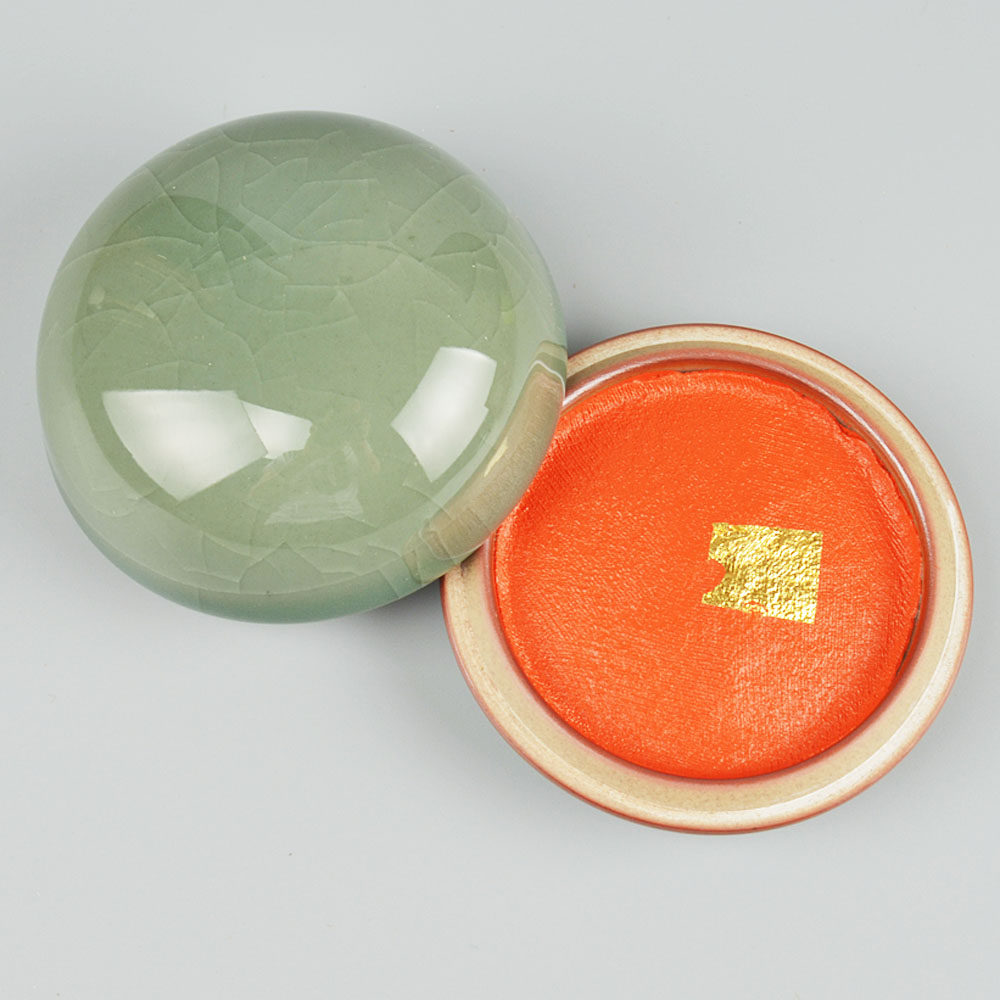 印泥正品双维漂净朱磦冰裂陶瓷樟木木盒毛笔可爱印泥