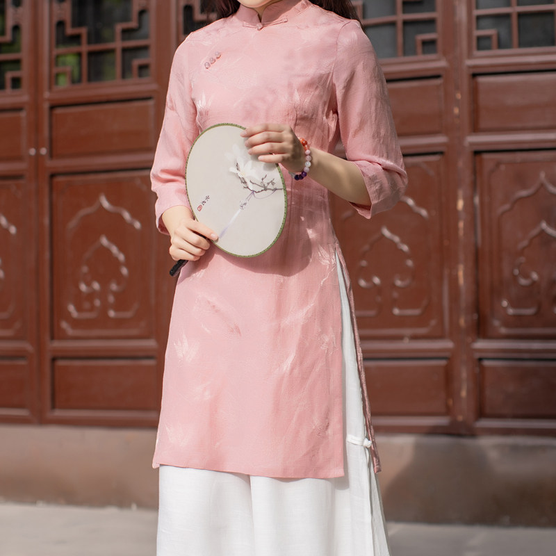 玉想修身旗袍袖长七分加长若茶国学茶人女装上衣