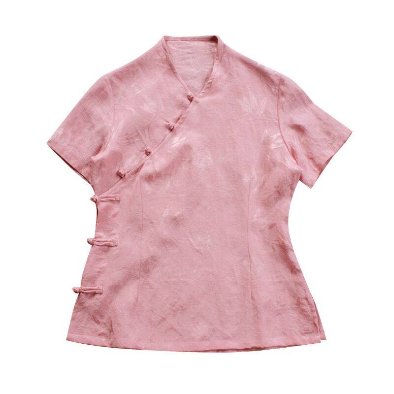 玉想旗袍纯色年轻修身领盘茶服清逸女装大码上衣