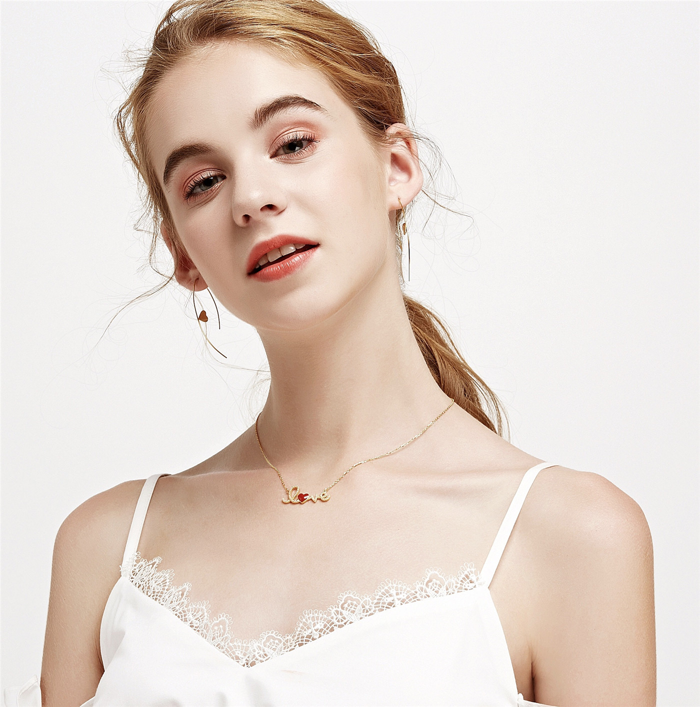 aidencandice英文字母love爱心红金金色纯银项链项链