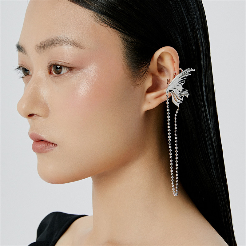 mscat原创设计师永无岛鱼鳍长款波珠链条耳环女耳耳环