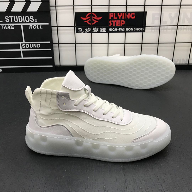 2022春季高帮小白鞋男韩版帆布鞋百搭板鞋精神小伙潮鞋厚底休闲鞋