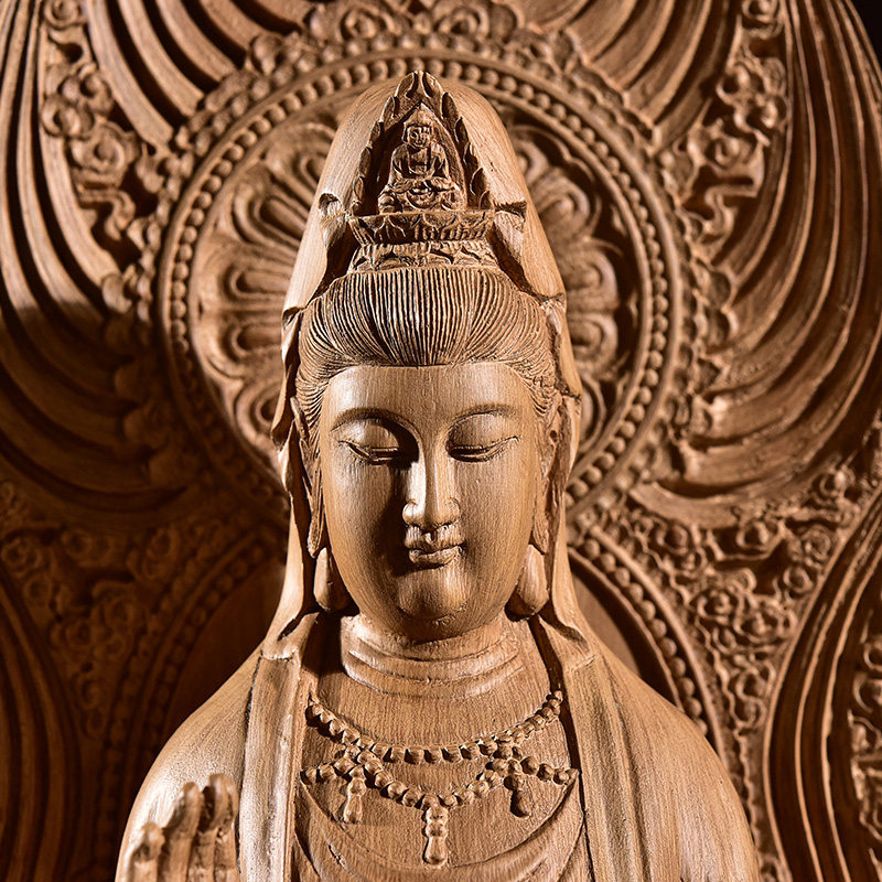 观音晴翠园沉香木雕佛像摆件供奉净瓶雕刻实木木雕