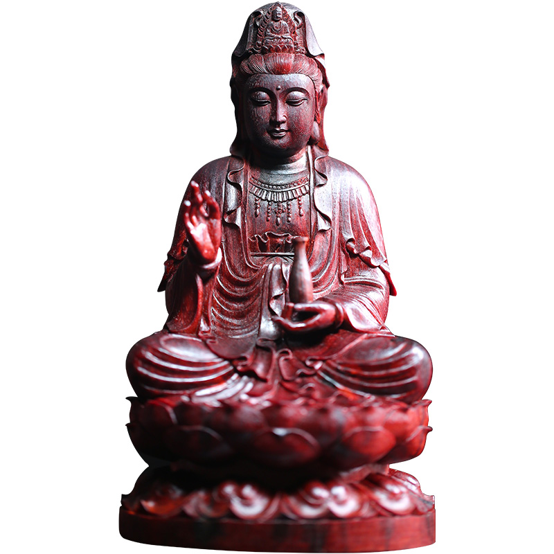 印度小叶紫檀木雕观音佛像供奉家用开光南海观音摆件观世音菩萨