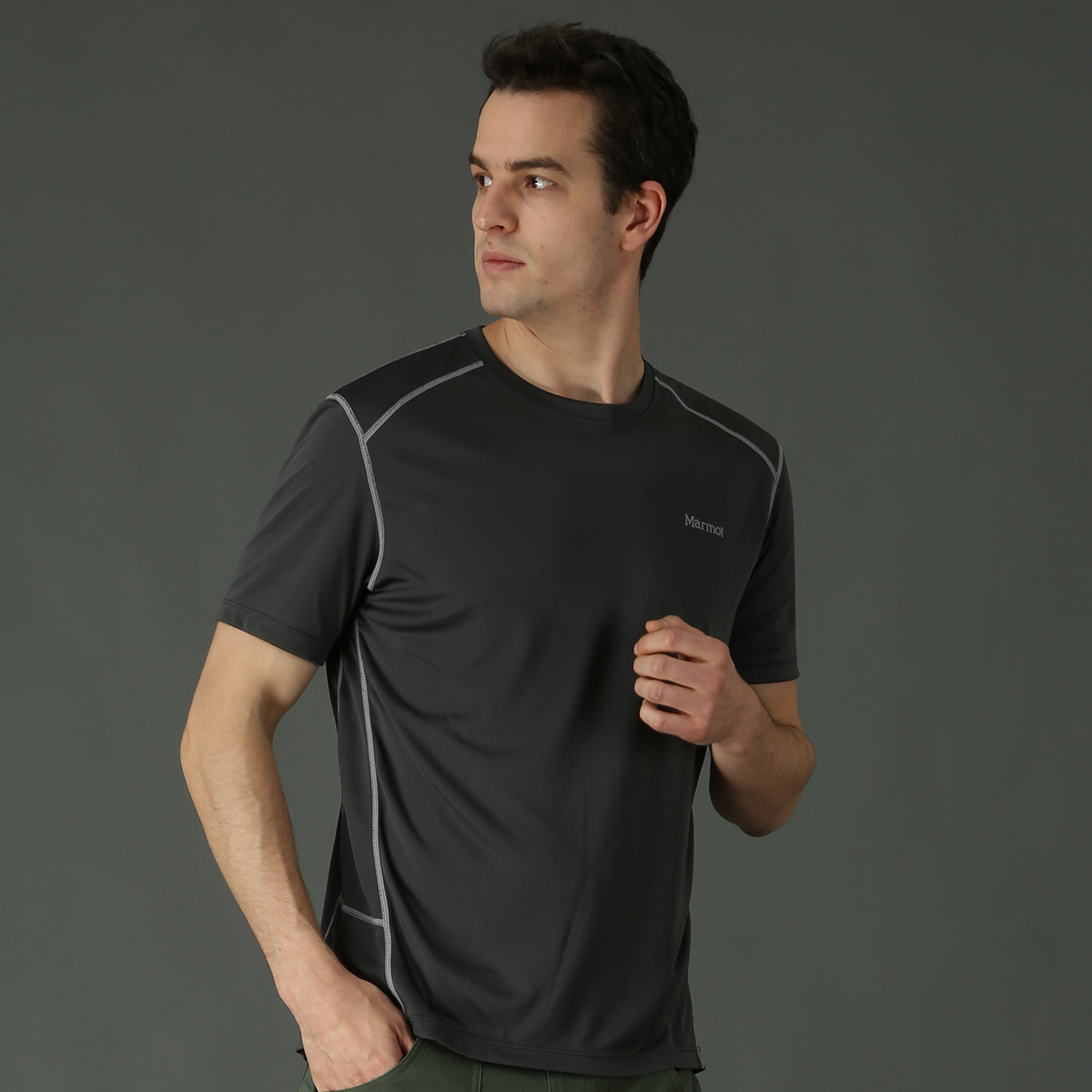 Marmot/土拨鼠2022春夏新款运动户外男短袖圆领气排汗防晒速干T恤