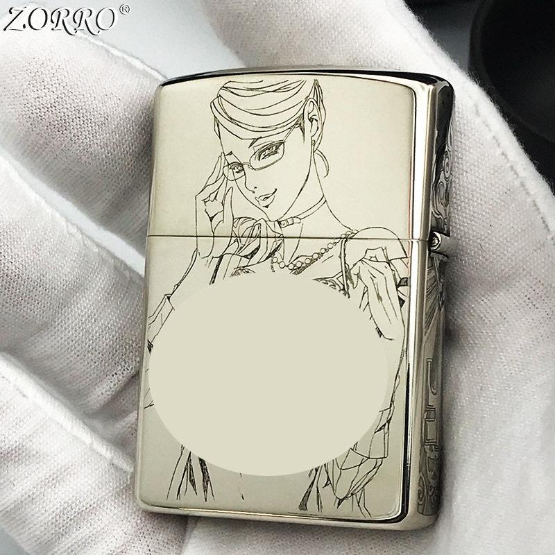 zorro佐罗纯银第三代织田美女煤油创意高档打火机煤油打火机