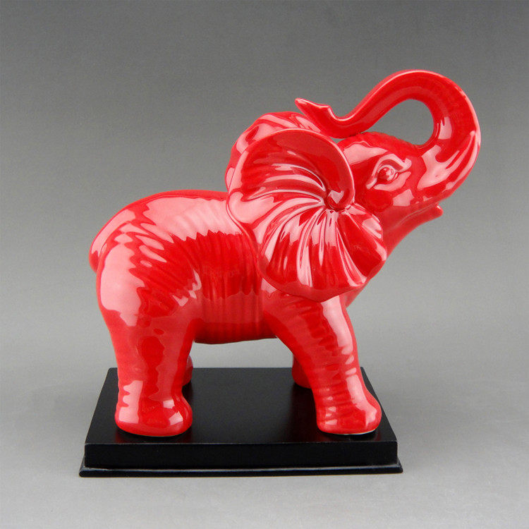 大象摆件一对陶瓷红象招财镇宅风水象办公室大象创意礼品开业乔迁
