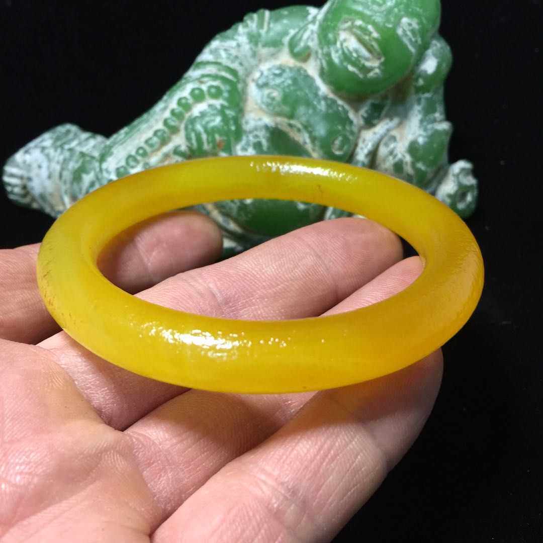 天然西亚老黄玛瑙鸡油黄橘皮圆条手镯手环民族风手镯