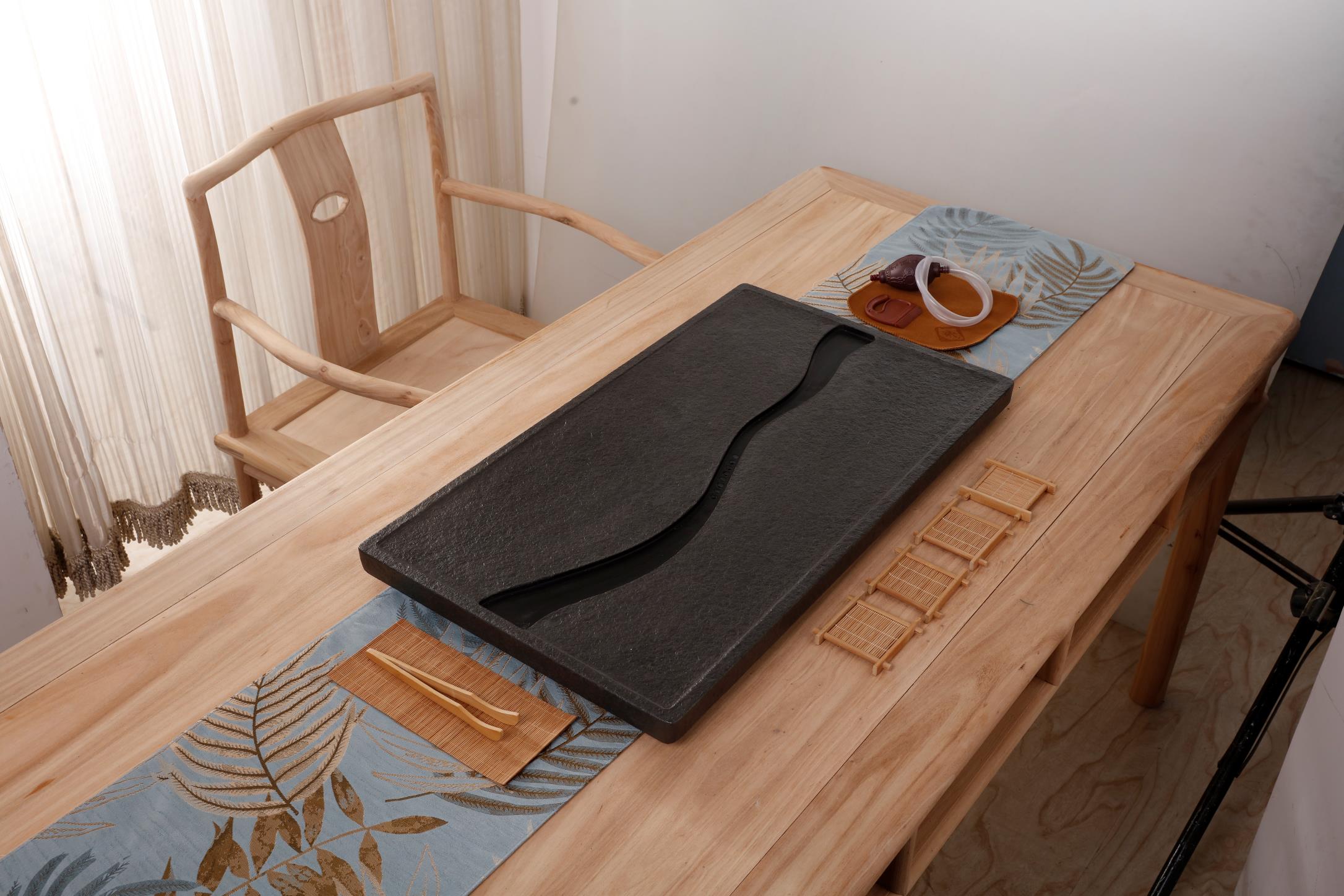 整块乌金石茶盘简约家用办公台大小号功夫茶海黑金茶盘