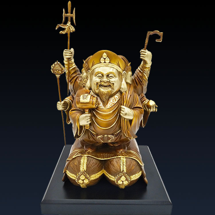 大黑天财神像纯铜摆件密宗三面招手黑财神家用招财供奉工艺品礼品