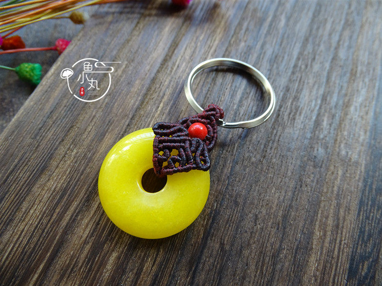 鱼小丸手作南美扁蜡编织双面扣头平安扣钥匙扣挂件视频教程材料包