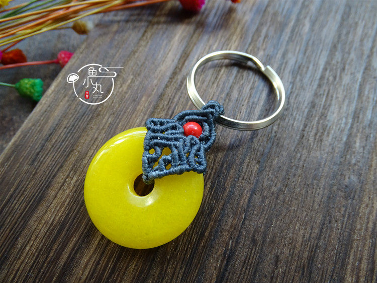 鱼小丸手作南美扁蜡编织双面扣头平安扣钥匙扣挂件视频教程材料包