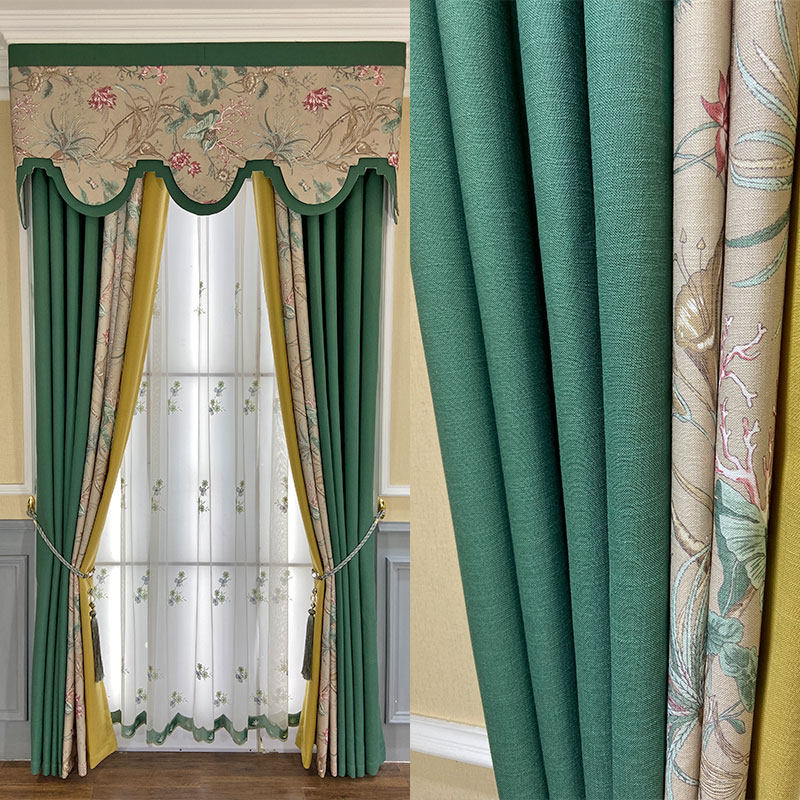 窗帘新款美式乡村田园风格定制遮光卧室纯色定制窗帘